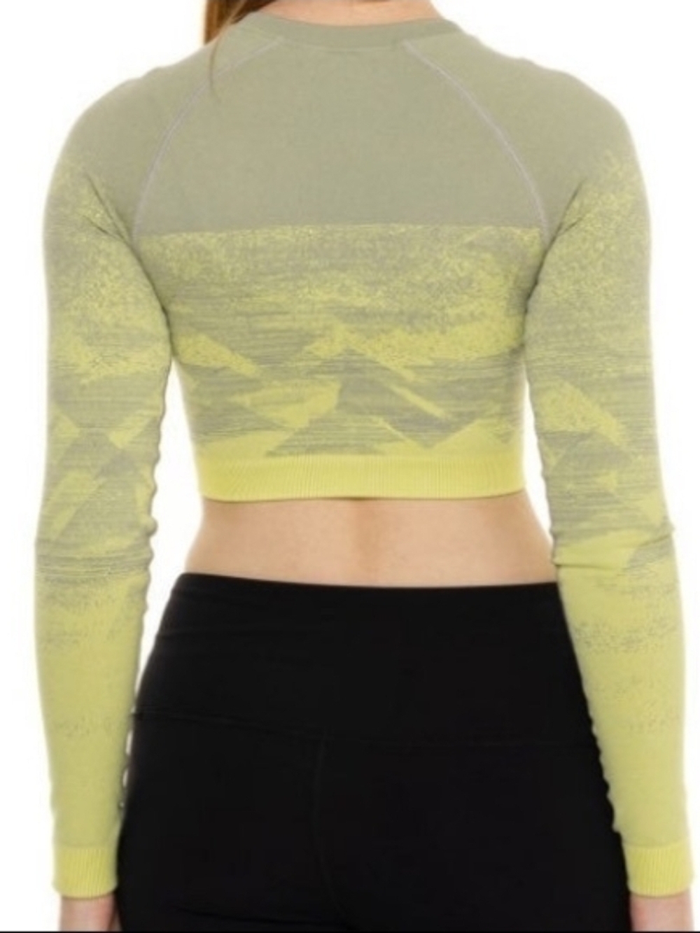 Gymshark Adapt Ombre Crop Top Yellow-Green Long Sleeve Seamless Size S - Picture 2 of 5